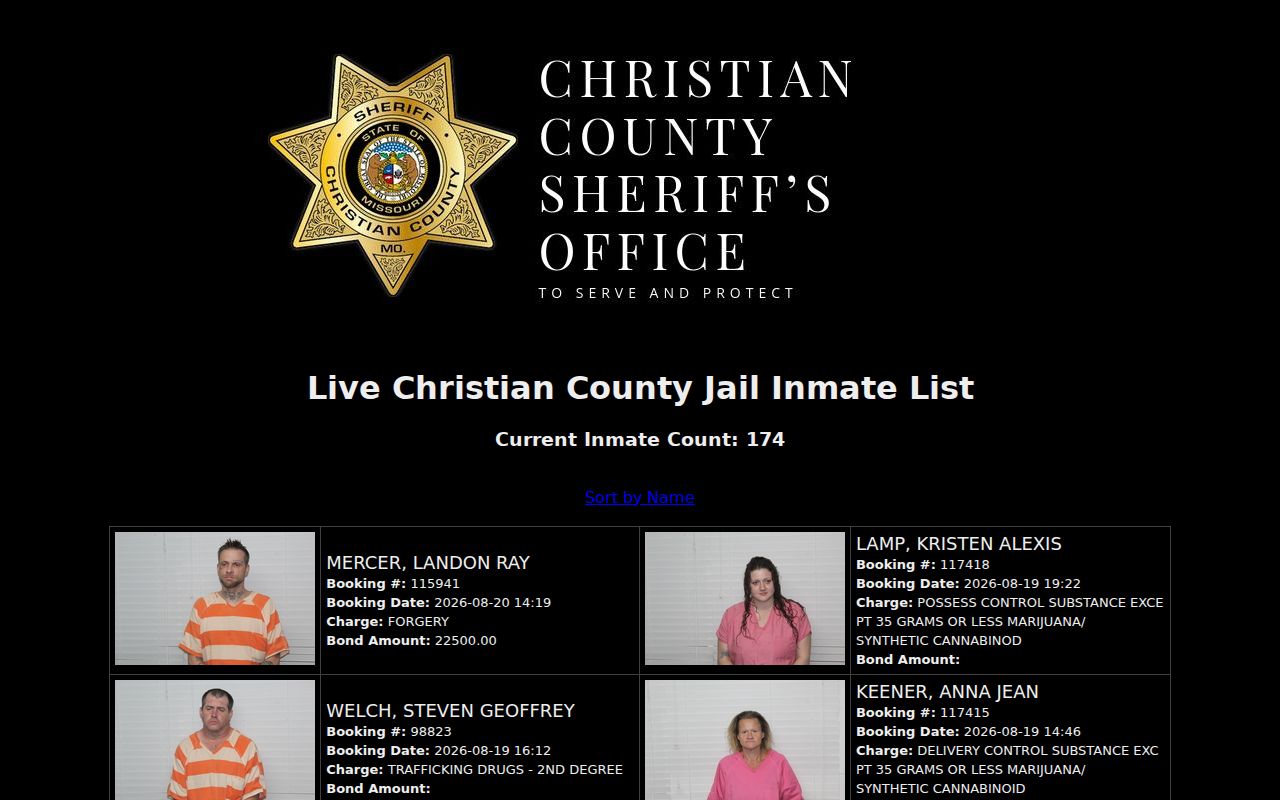 Ozark resident lookup screenshot of the Christian County jail roster