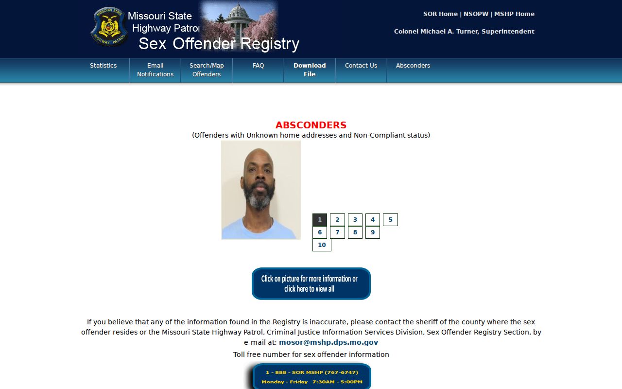Ozark resident lookup view of the Missouri public registry search